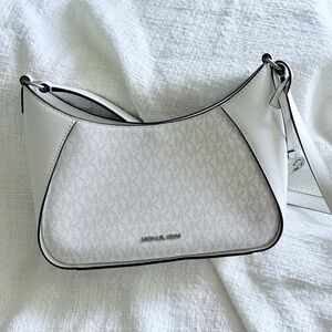Michael Kors White Logo Shoulder Bag with Black Piping